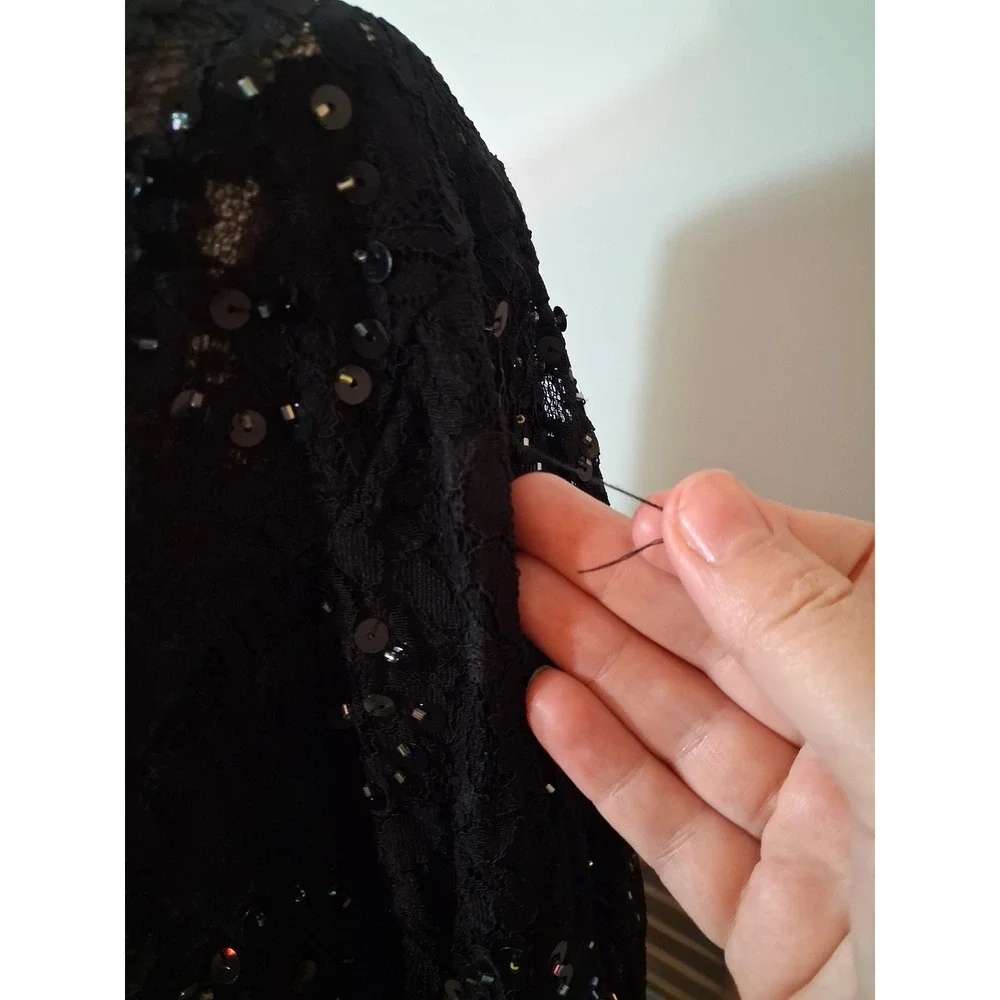 Vintage Black Floral Lace Sequin Open Front Shrug Cardigan Jacket Womens 18